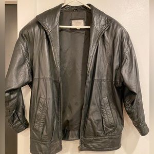 VTG Nordstrom black leather bomber jacket